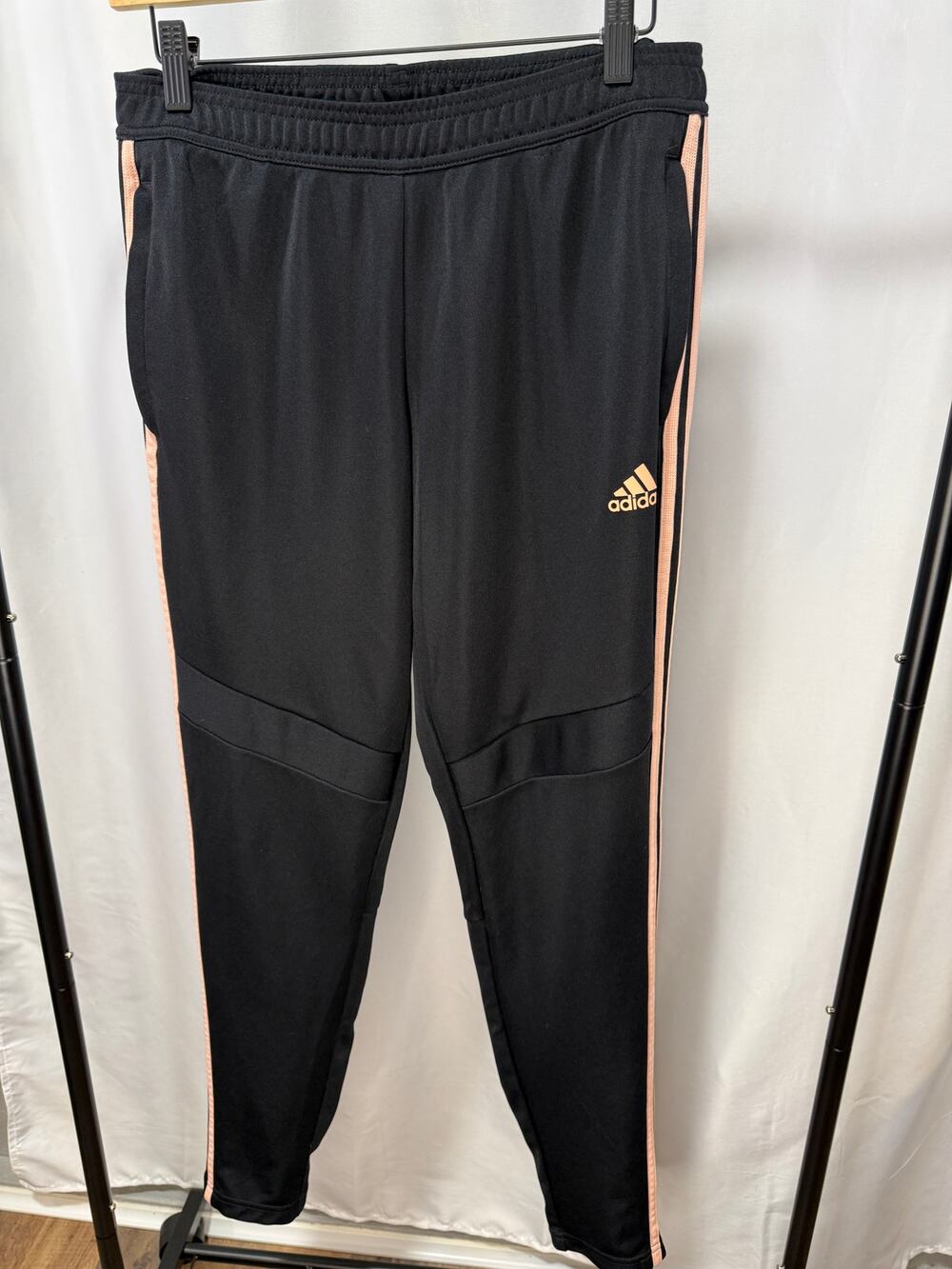 Adidas Track Pants S Black Peach 3 Stripe Zip Pockets Ankle Zips